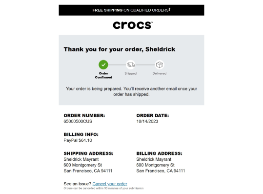 Crocs email screenshot preview