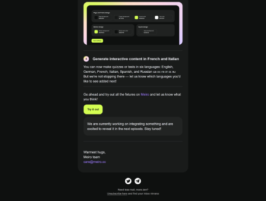 Preview screenshot of meiro email